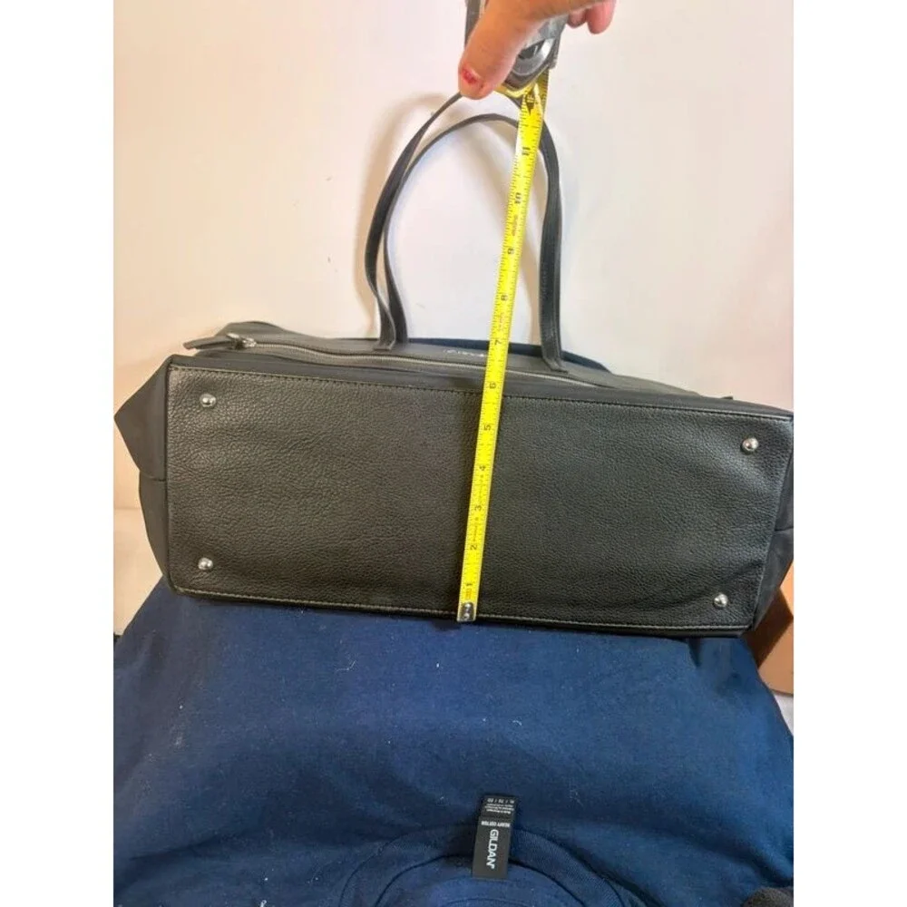 Liz Claiborne Black Nylon Shoulder Tote Bag Faux Leather Trim